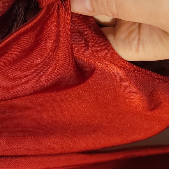 Express Red Satin look Open Tie Sleeve Slit Maxi Dress - Picture 8 of 9